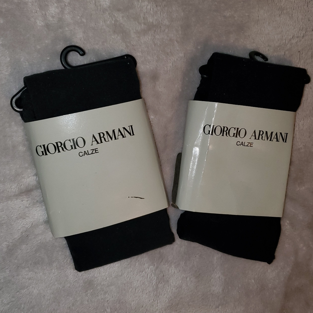 NWT Vintage Giorgio Armani Calze Control Top Black Pantyhose Set (2pc)